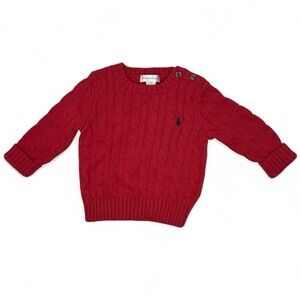 Polo Ralph Lauren Infant Boys Red Cable Knit Cotton Sweater Size 9 Months